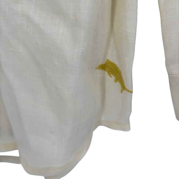 Tommy Bahama Mens Large Solid Yellow 100% Linen Long Sleeve Button Up Shirt - Picture 4 of 5